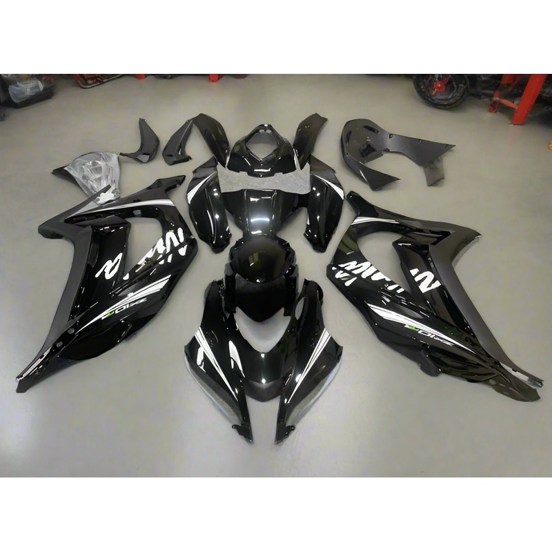 Fairings for Kawasaki Ninja ZX10R (2016-2020) Black, White Stripe No Tank No Seat Cowl No Bolt Kit
