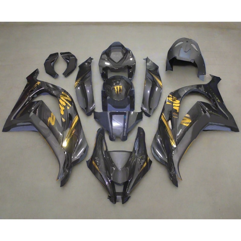 Fairings for Kawasaki Ninja ZX10R (2016-2020) Faux Carbon Fiber, Gold No Tank No Seat Cowl No Bolt Kit