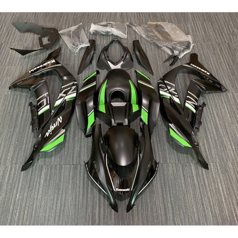 Fairings for Kawasaki Ninja ZX10R (2016-2020) Matte Black, Green, White Stripe No Tank No Seat Cowl No Bolt Kit