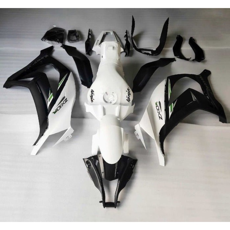 Fairings for Kawasaki Ninja ZX10R (2016-2020) White, Black, Green Stripe No Tank No Seat Cowl No Bolt Kit