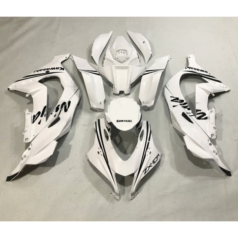 Fairings for Kawasaki Ninja ZX10R (2016-2020) White, Black Stripe No Tank No Seat Cowl No Bolt Kit