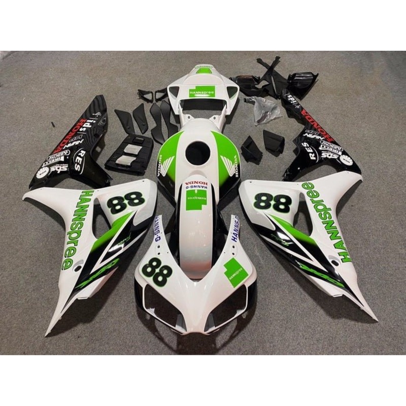 Honda CBR1000RR (2006-2007) White, Green, Black, Hannspree Fairings No Seat Cowl No Bolt Kit No Tank