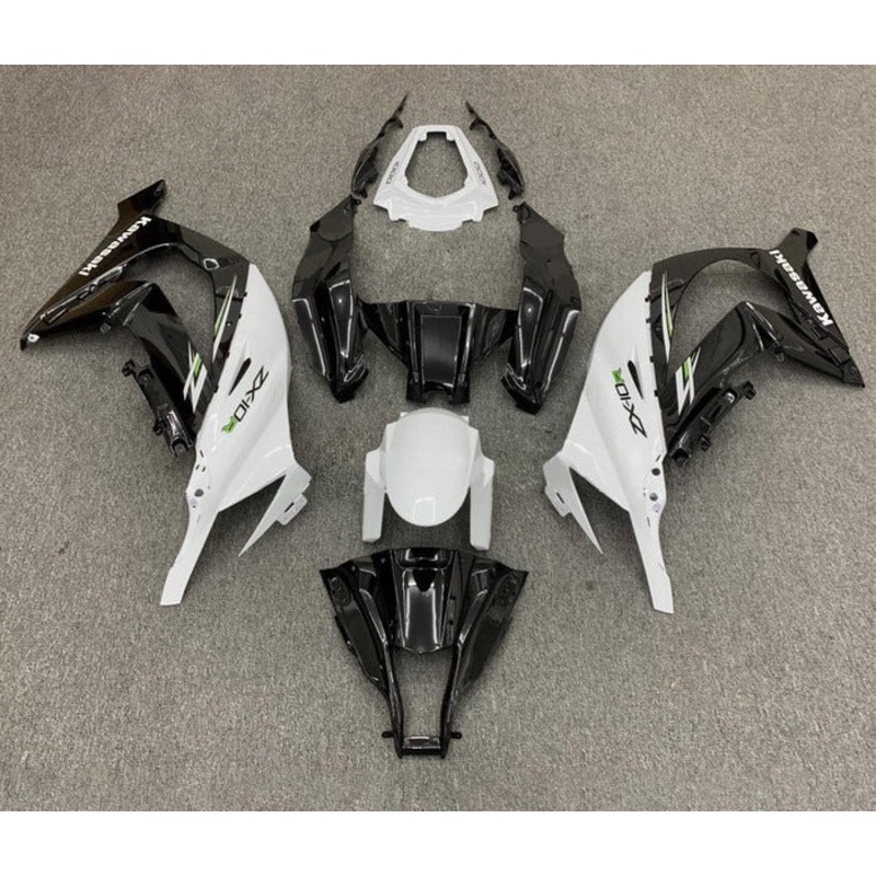 Kawasaki ZX10R (2011-2015) Gloss Black, White Fairings No Seat Cowl No Bolt Kit No Tank