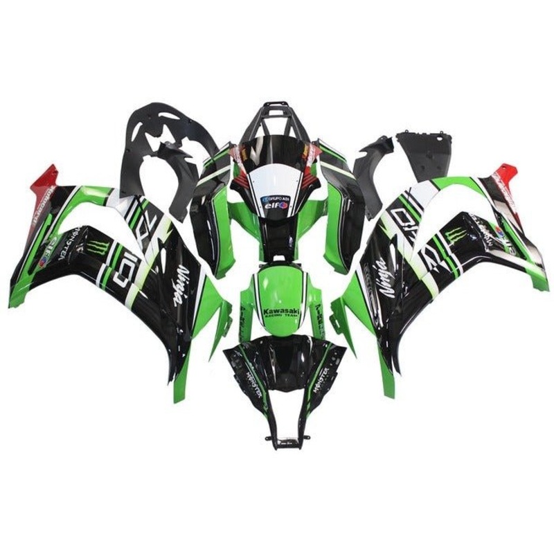 Kawasaki ZX10R (2011-2015) Green, Black, White, Red, Stripe Fairings No Seat Cowl No Bolt Kit No Tank