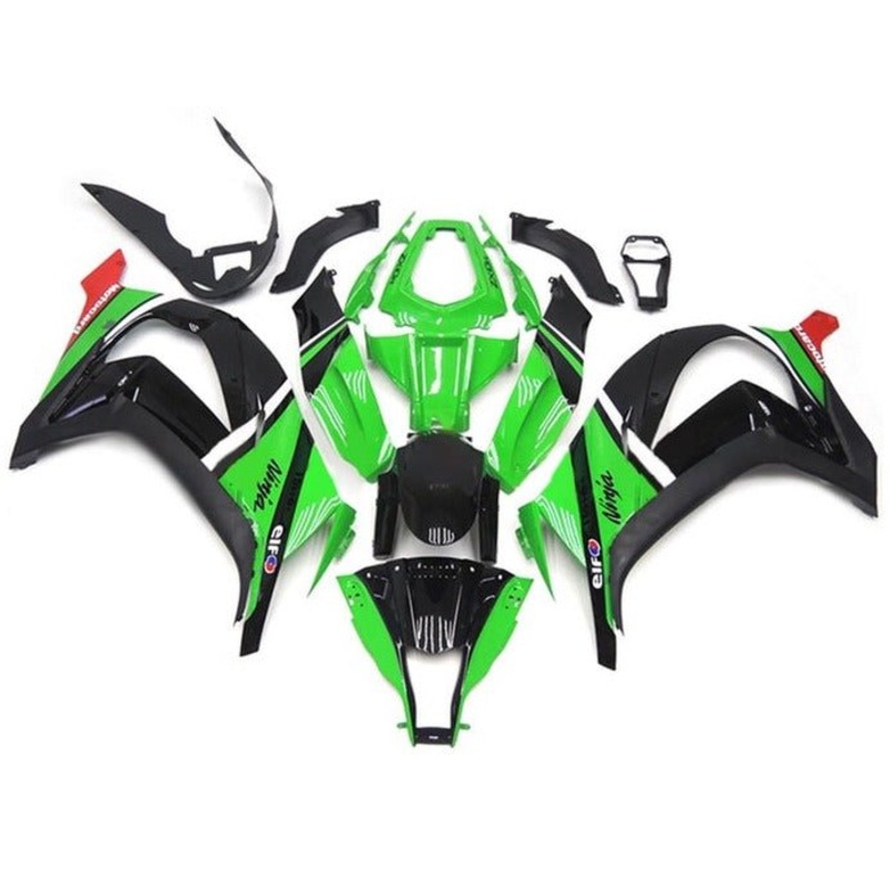 Kawasaki ZX10R (2011-2015) Green, Black, White Stripe Fairings No Seat Cowl No Bolt Kit No Tank
