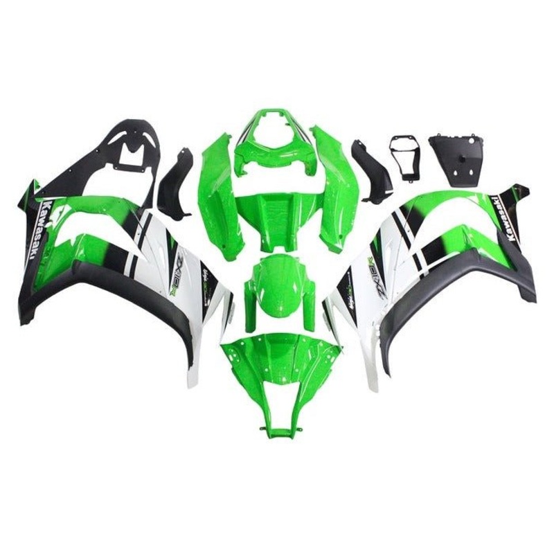 Kawasaki ZX10R (2011-2015) Green, White, Black Stripe Fairings No Seat Cowl No Bolt Kit No Tank