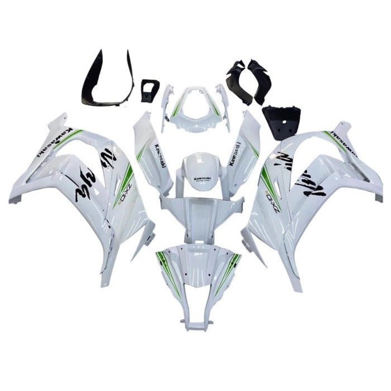 Kawasaki ZX10R (2011-2015) White, Black, Green Stripe Fairings No Seat Cowl No Bolt Kit No Tank