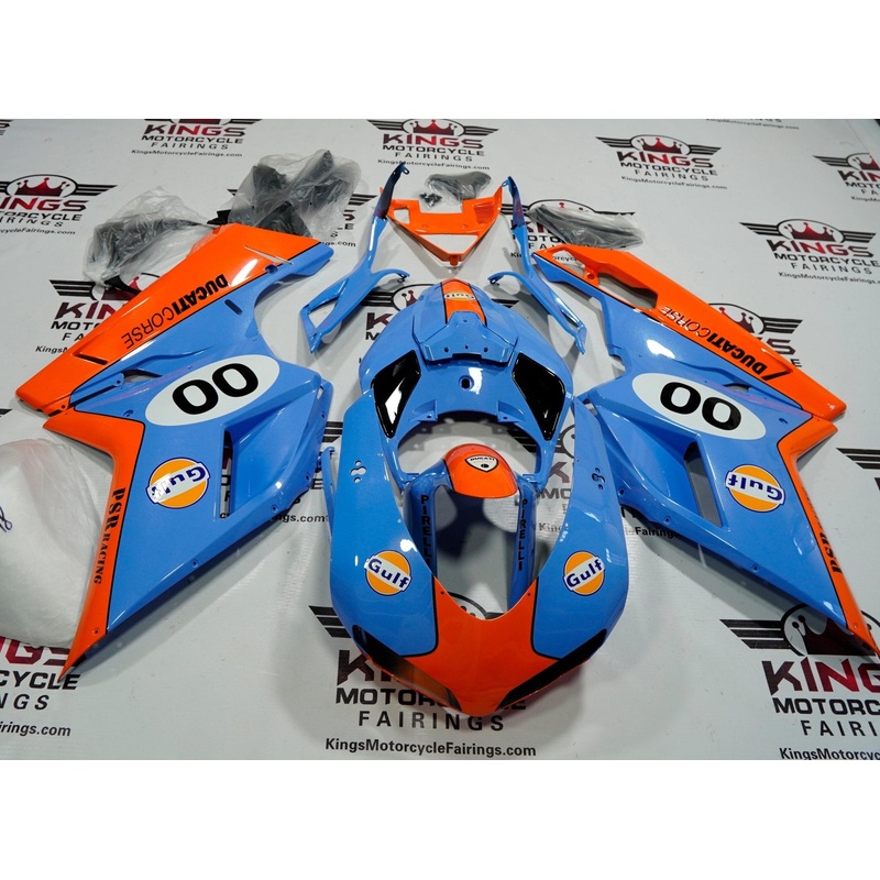 Ducati 1098 (2007-2012) Light Blue, Orange Gulf Fairings Clear Windscreen: Free No Seat Cowl No Bolt Kit