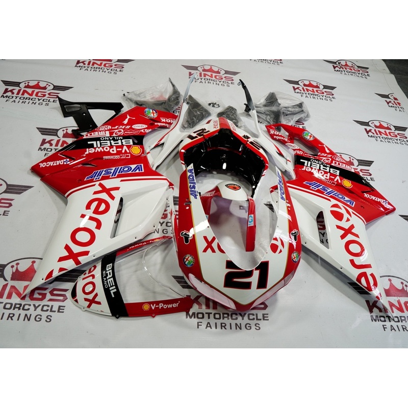 Ducati 1098 (2007-2012) Red, White, Black Xerox #21 Fairings Clear Windscreen: Free No Seat Cowl No Bolt Kit
