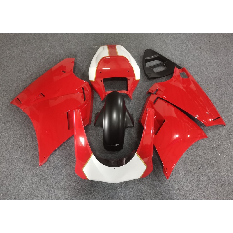 Ducati 748 (1994-2003) Red, White, Matte Black, Gold Race Fairings Clear Windscreen: Free No Bolt Kit
