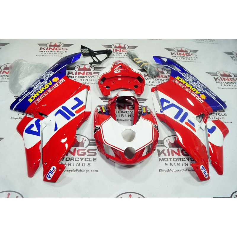 Ducati 749 (2005-2006) Red, Blue, White Fila Fairings Clear Windscreen: Free No Seat Cowl No Bolt Kit