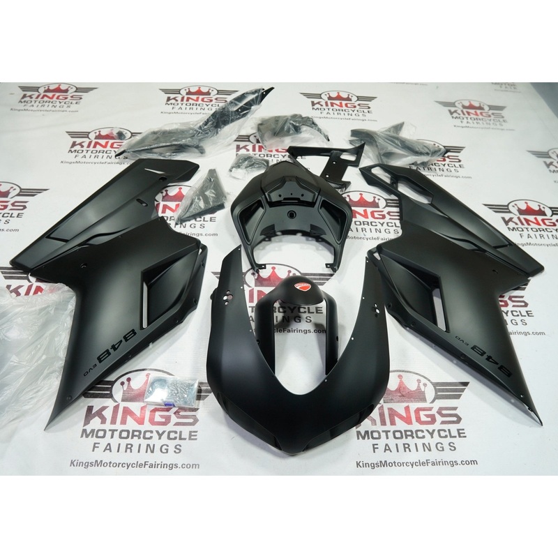 Ducati 848 (2007-2014) All Matte Black Fairings Clear Windscreen: Free No Seat Cowl No Bolt Kit