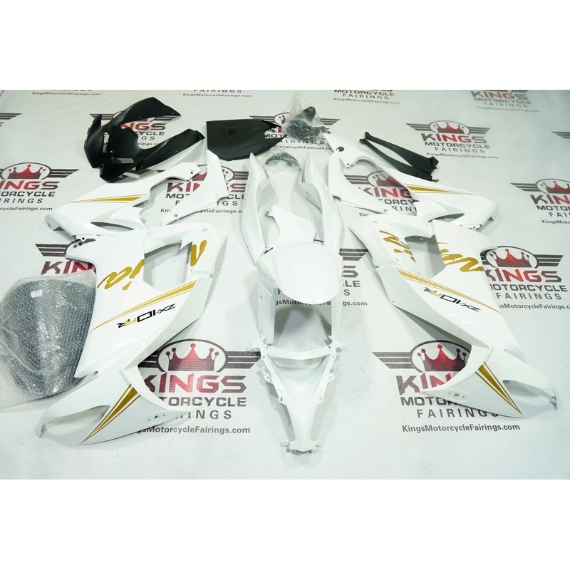 Fairing kit for a Kawasaki Ninja ZX10R (2008-2010) White Metallic, Gold Clear Windscreen: Free No Seat Cowl No Bolt Kit