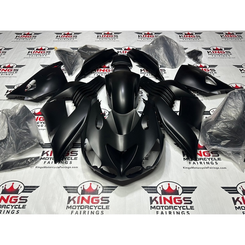 Fairing kit for a Kawasaki Ninja ZX14R (2006-2011) All Matte Black Clear Windscreen: Free No Seat Cowl No Bolt Kit