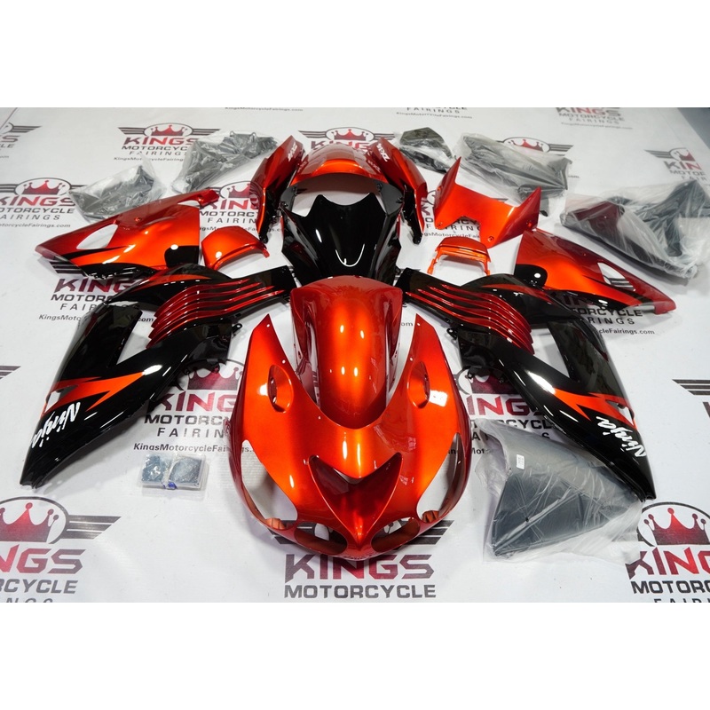 Fairing kit for a Kawasaki Ninja ZX14R (2006-2011) Orange Candy, Black Clear Windscreen: Free No Seat Cowl No Bolt Kit