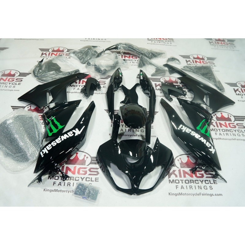 Fairing kit for a Kawasaki Ninja ZX6R 636 (2009-2012) Black, White, Green Monster Clear Windscreen: Free No Seat Cowl No Bolt Kit