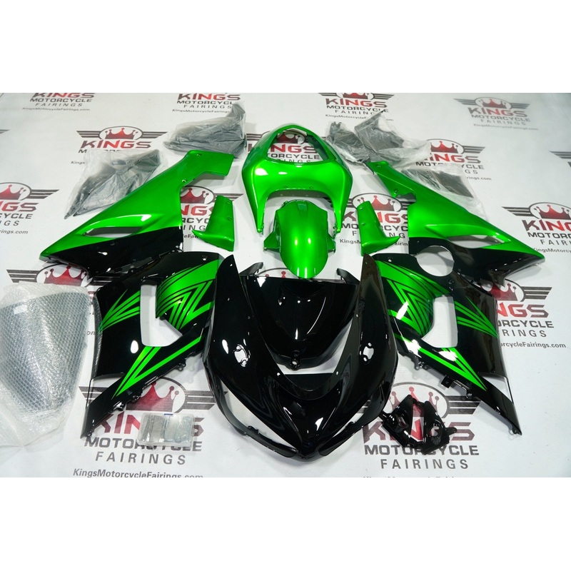 Fairing kit for a Kawasaki ZX6R 636 (2005-2006) Black, Green Stripes Clear Windscreen: Free No Seat Cowl No Bolt Kit