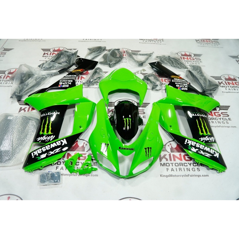 Fairings for Kawasaki Ninja ZX6R 636 (2007-2008) Green, Black, White Energy Clear Windscreen: Free No Seat Cowl No Bolt Kit