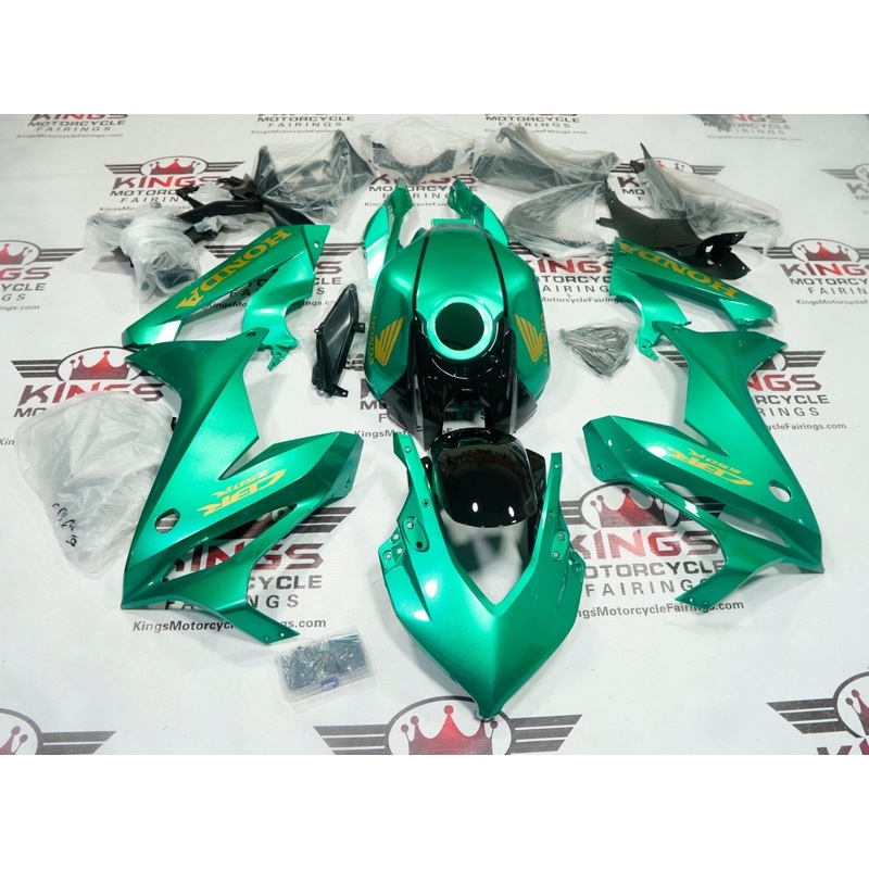 Honda CBR650R Fairings (2021-2023) Green, Gold No Tank No Bolt Kit Free Clear Windscreen