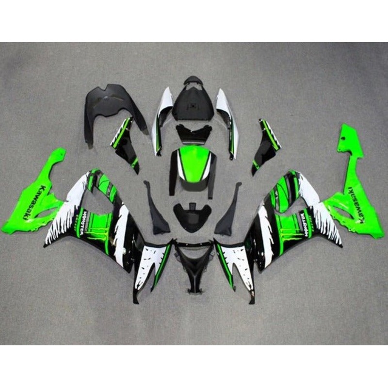 Kawasaki ZX10R Fairings (2008-2010) Black, White, Green, Monster Clear Windscreen: Free No Seat Cowl No Bolt Kit