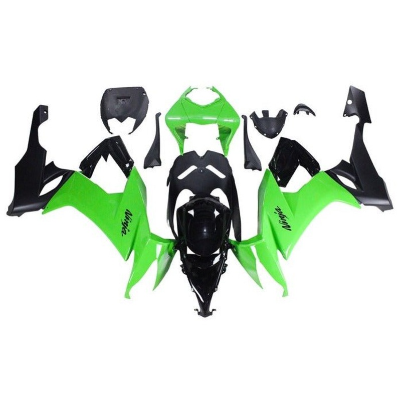 Kawasaki ZX10R Fairings (2008-2010) Green, Black, Matte Black Clear Windscreen: Free No Seat Cowl No Bolt Kit