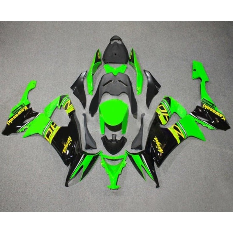 Kawasaki ZX10R Fairings (2008-2010) Green, Black, Yellow Clear Windscreen: Free No Seat Cowl No Bolt Kit