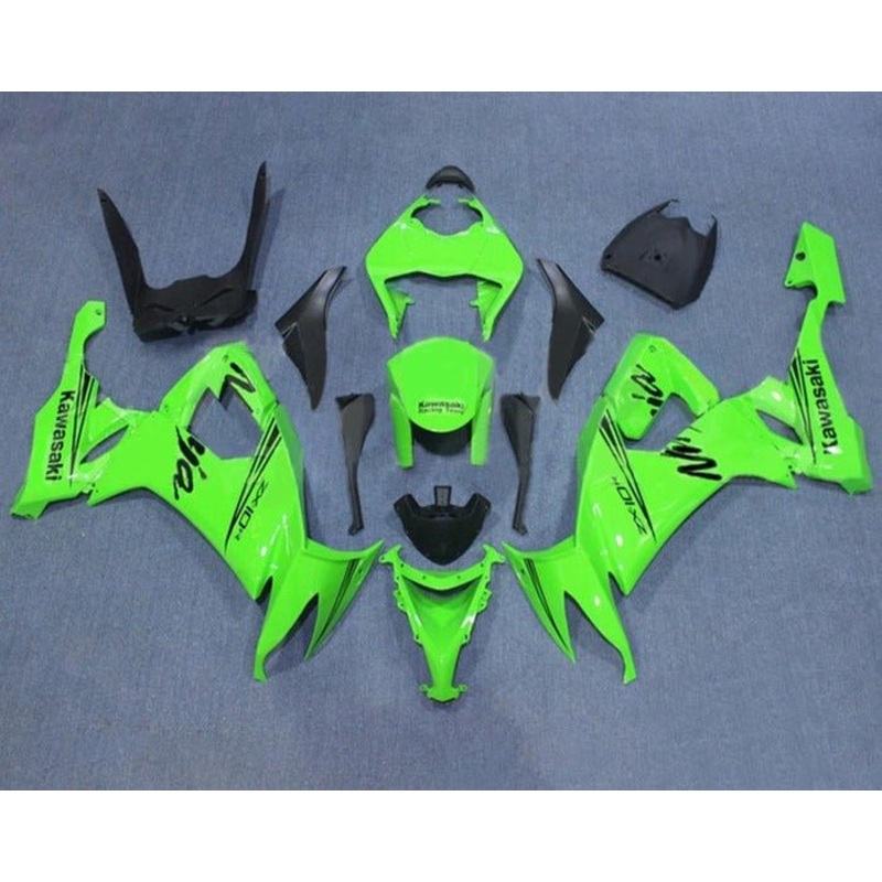 Kawasaki ZX10R Fairings (2008-2010) Lime Green, Black Clear Windscreen: Free No Seat Cowl No Bolt Kit
