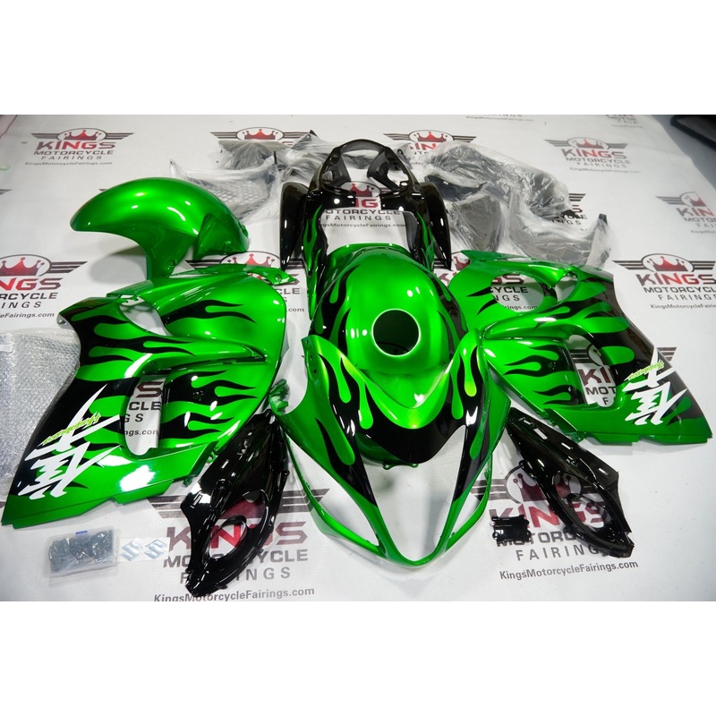 Suzuki GSX1300R Hayabusa (2008-2020) Green, White, Black Flames Fairings No Seat Cowl No Bolt Kit No Tank