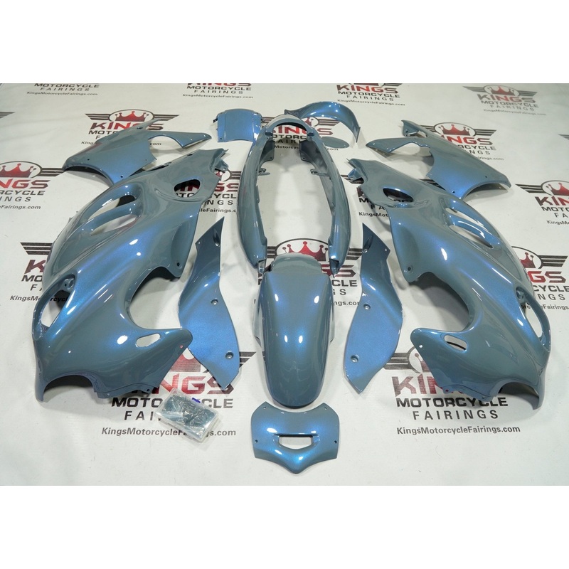 Suzuki GSX600F Katana Fairings (1998-2006) Gray, Blue Chameleon Clear Windscreen: Free Bolt Kit: No