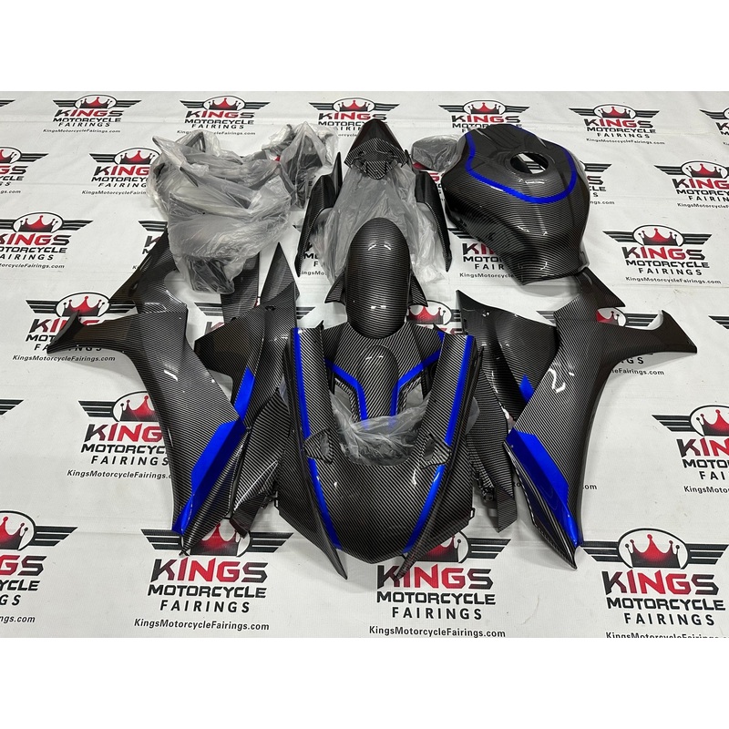 Yamaha YZF-R1 (2020-2025) Faux Carbon Fiber, Blue Stripe Fairings No Seat Cowl No Bolt Kit No Tank