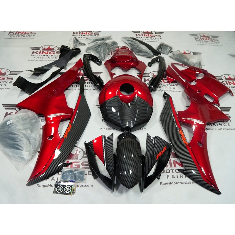 Yamaha YZF-R6 (2008-2016) Faux Carbon Fiber, Candy Apple Red Fairings No Seat Cowl No Bolt Kit No Tank