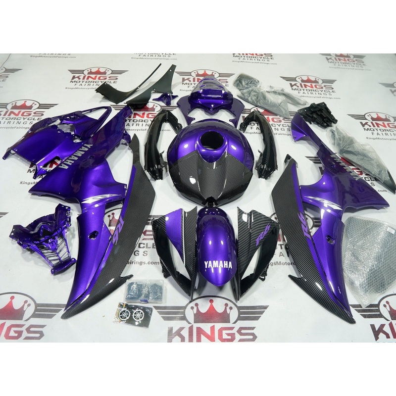 Yamaha YZF-R6 (2008-2016) Faux Carbon Fiber, Purple, White Fairings No Seat Cowl No Bolt Kit No Tank