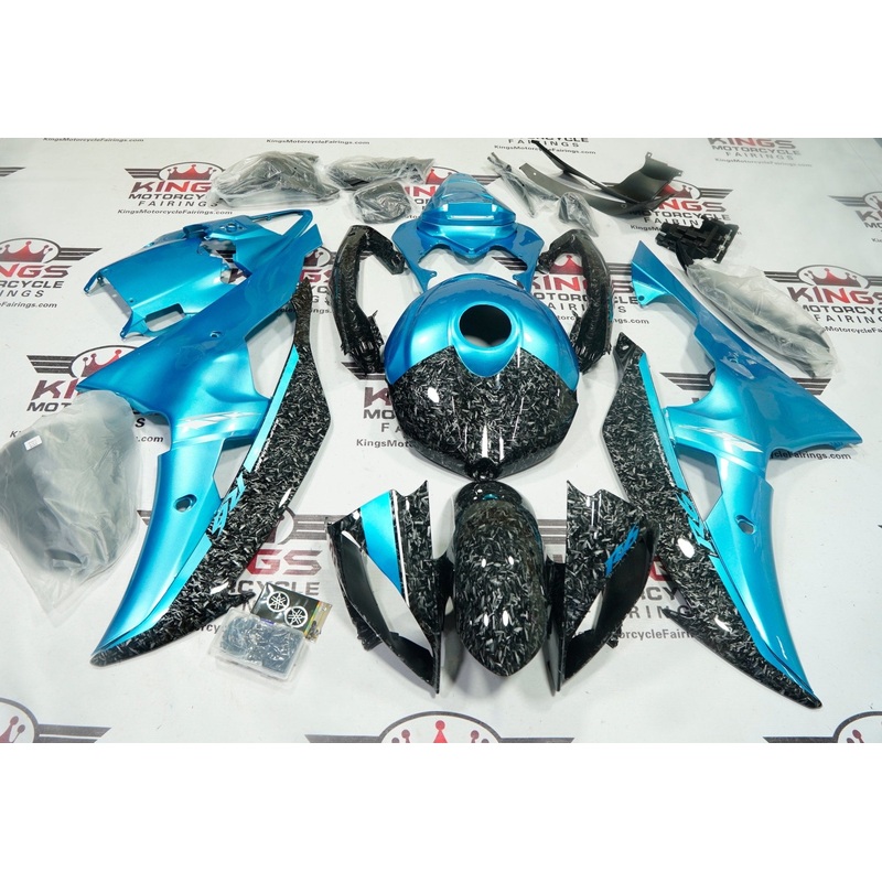 Yamaha YZF-R6 (2008-2016) Faux Forged Carbon Fiber, Light Blue Fairings No Seat Cowl No Bolt Kit No Tank