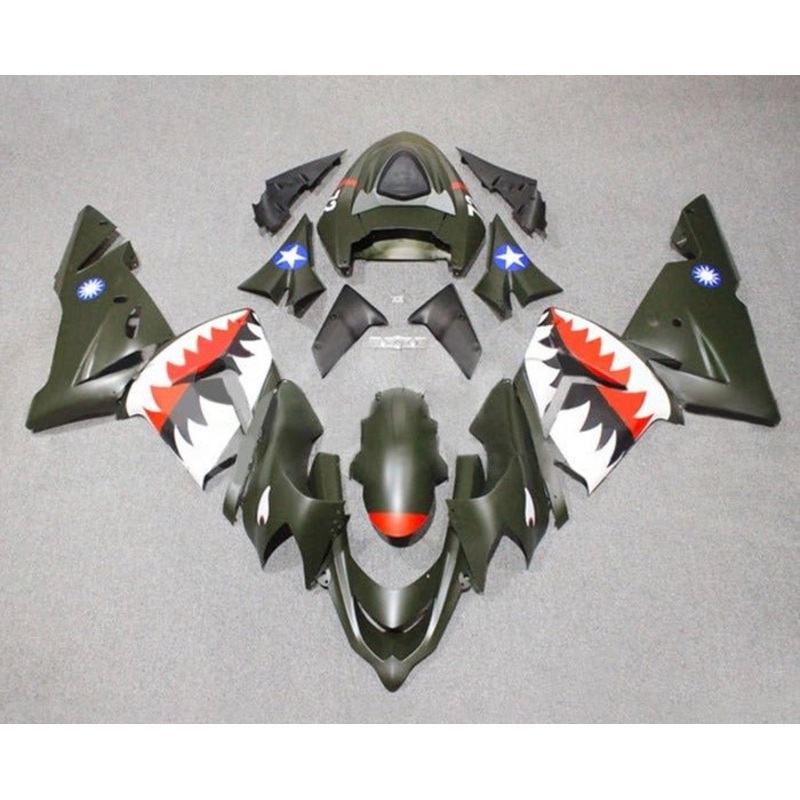 Fairing kit for a Kawasaki ZX10R (2004-2005) Matte Black, Red, Flying Tiger Bomber No Seat Cowl No Bolt Kit No Tank