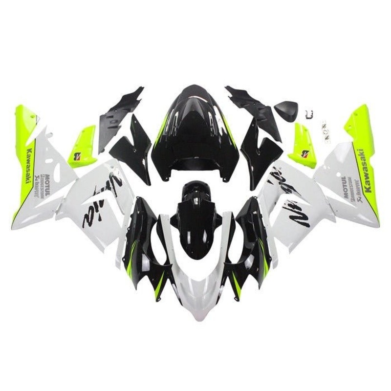 Fairing kit for a Kawasaki ZX10R (2004-2005) White, Black, Neon Yellow No Seat Cowl No Bolt Kit No Tank
