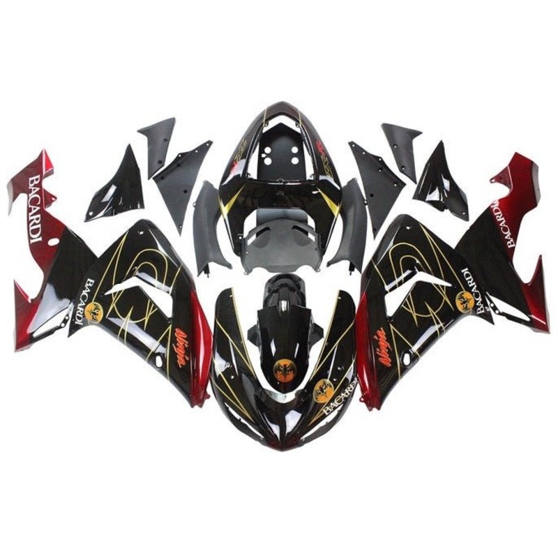 Fairing kit for a Kawasaki ZX10R (2006-2007) Black, Red, Gold, Bacardi Clear Windscreen: Free No Seat Cowl No Bolt Kit