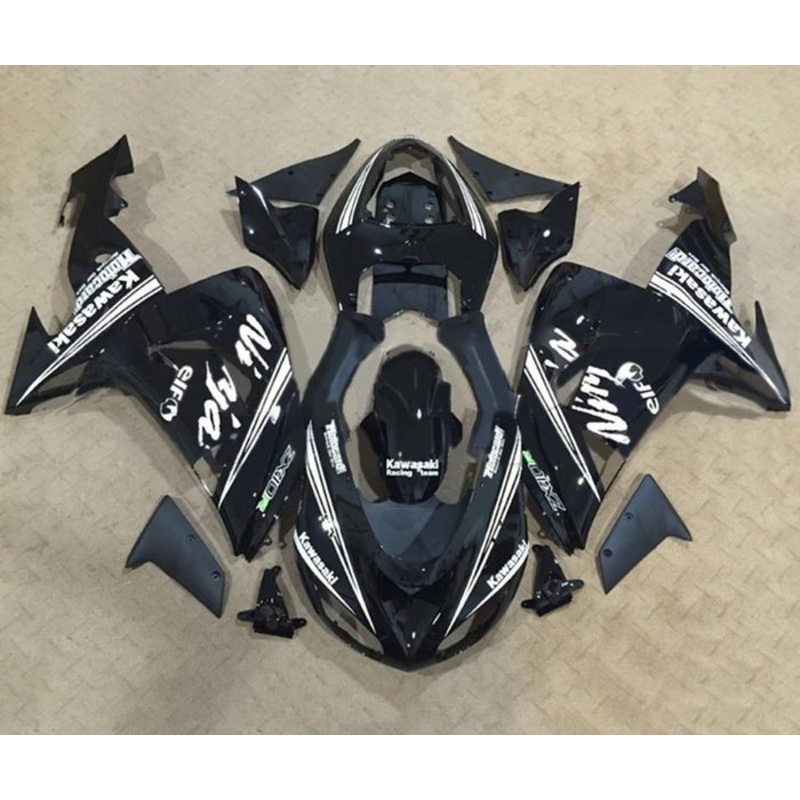 Fairing kit for a Kawasaki ZX10R (2006-2007) Black, White Stripe, Elf Clear Windscreen: Free No Seat Cowl No Bolt Kit