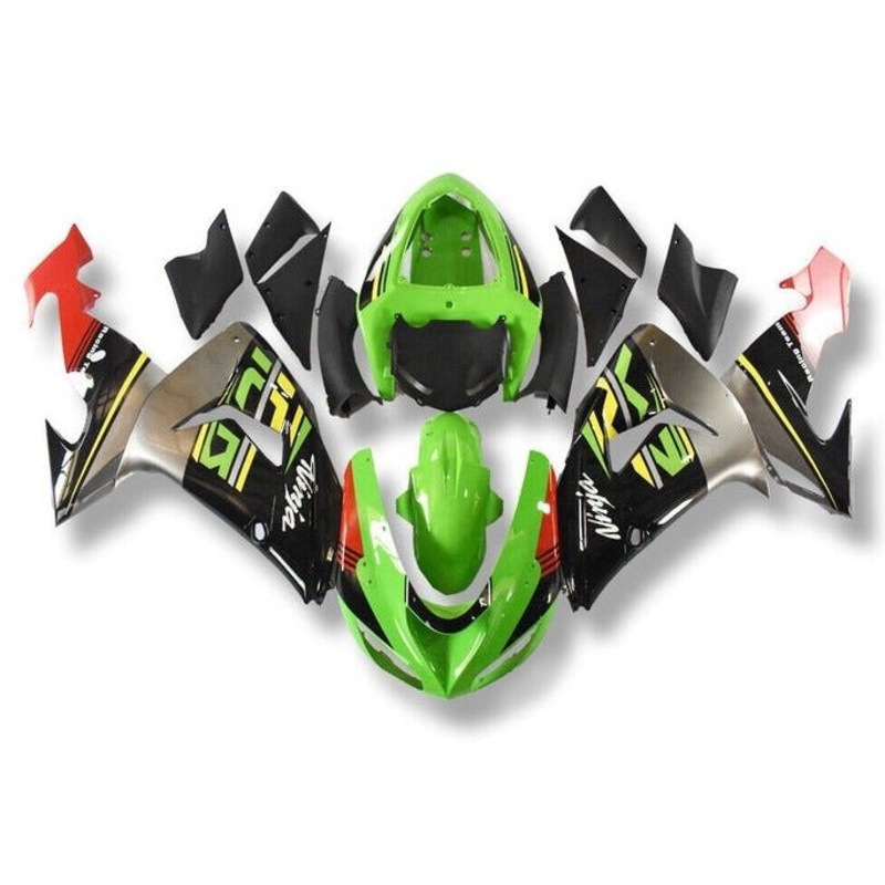 Fairing kit for a Kawasaki ZX10R (2006-2007) Green, Black, Gray, Red Clear Windscreen: Free No Seat Cowl No Bolt Kit