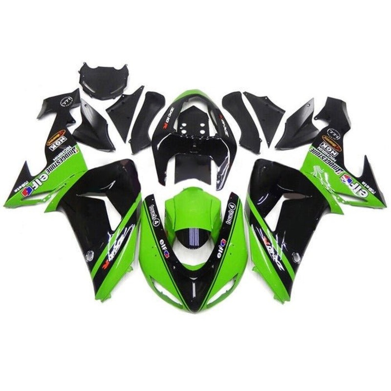 Fairing kit for a Kawasaki ZX10R (2006-2007) Green, Black, Stripe, Elf Clear Windscreen: Free No Seat Cowl No Bolt Kit