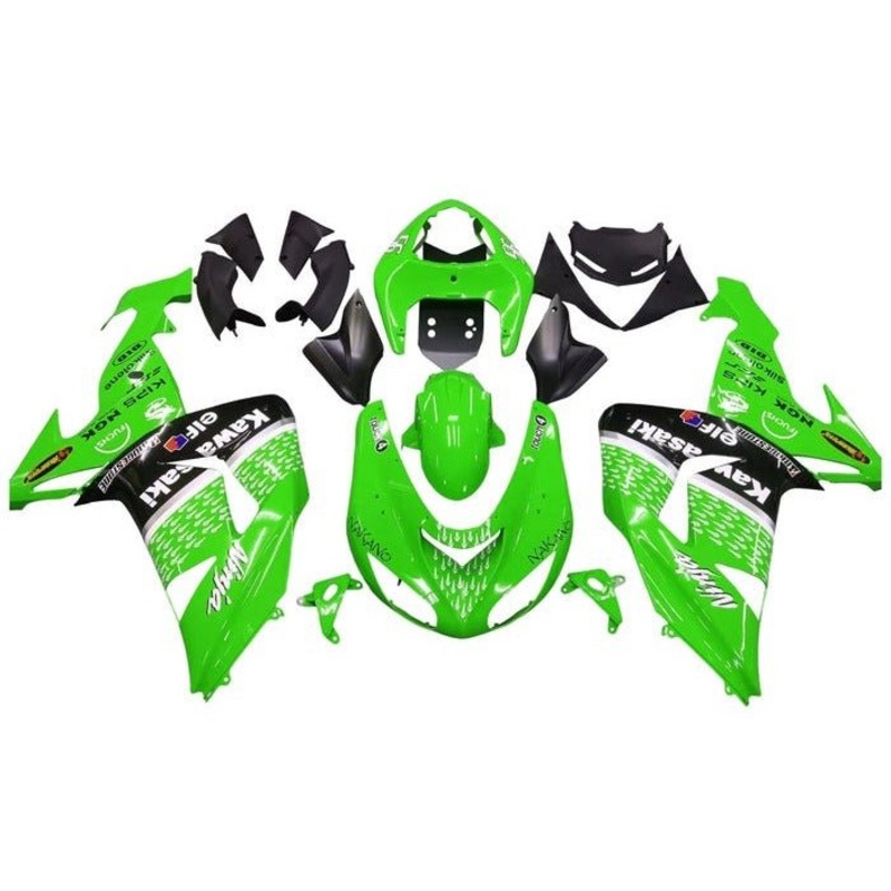 Fairing kit for a Kawasaki ZX10R (2006-2007) Green, Black, White, Elf Clear Windscreen: Free No Seat Cowl No Bolt Kit