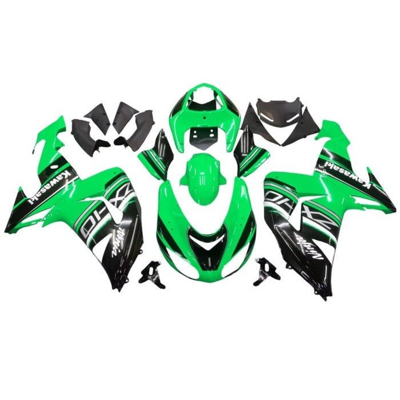 Fairing kit for a Kawasaki ZX10R (2006-2007) Green, Black, White, Gray Stripe Clear Windscreen: Free No Seat Cowl No Bolt Kit