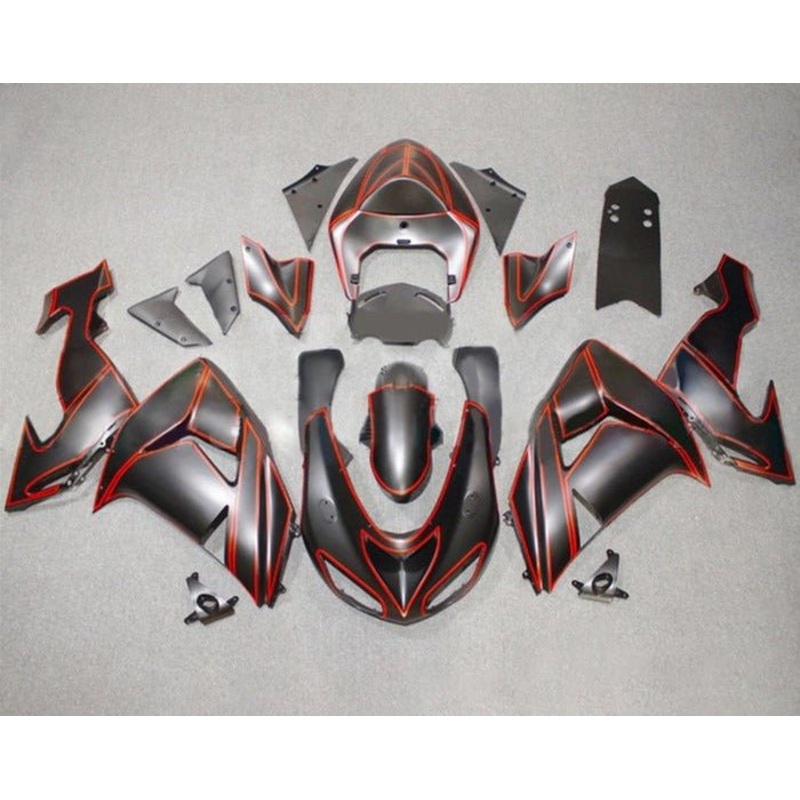 Fairing kit for a Kawasaki ZX10R (2006-2007) Matte Black, Red Pinstripe Clear Windscreen: Free No Seat Cowl No Bolt Kit