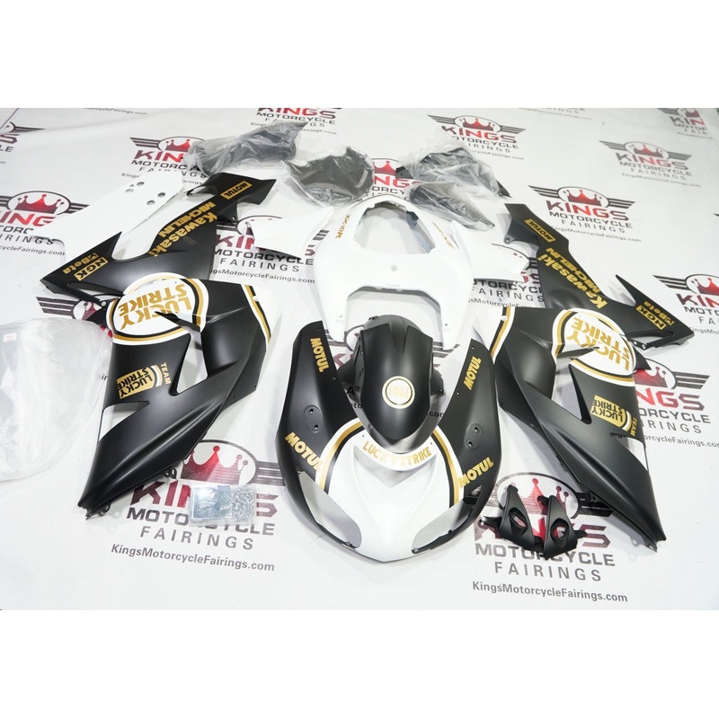 Fairing kit for a Kawasaki ZX10R (2006-2007) Matte Black, White, Gold Clear Windscreen: Free No Seat Cowl No Bolt Kit