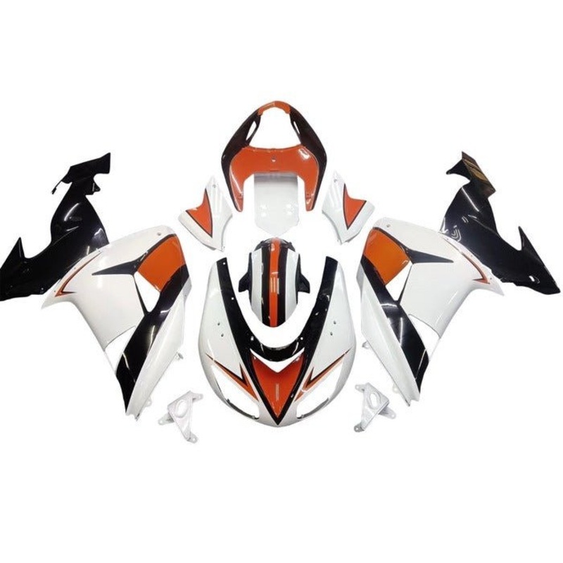 Fairing kit for a Kawasaki ZX10R (2006-2007) White, Orange, Black Clear Windscreen: Free No Seat Cowl No Bolt Kit
