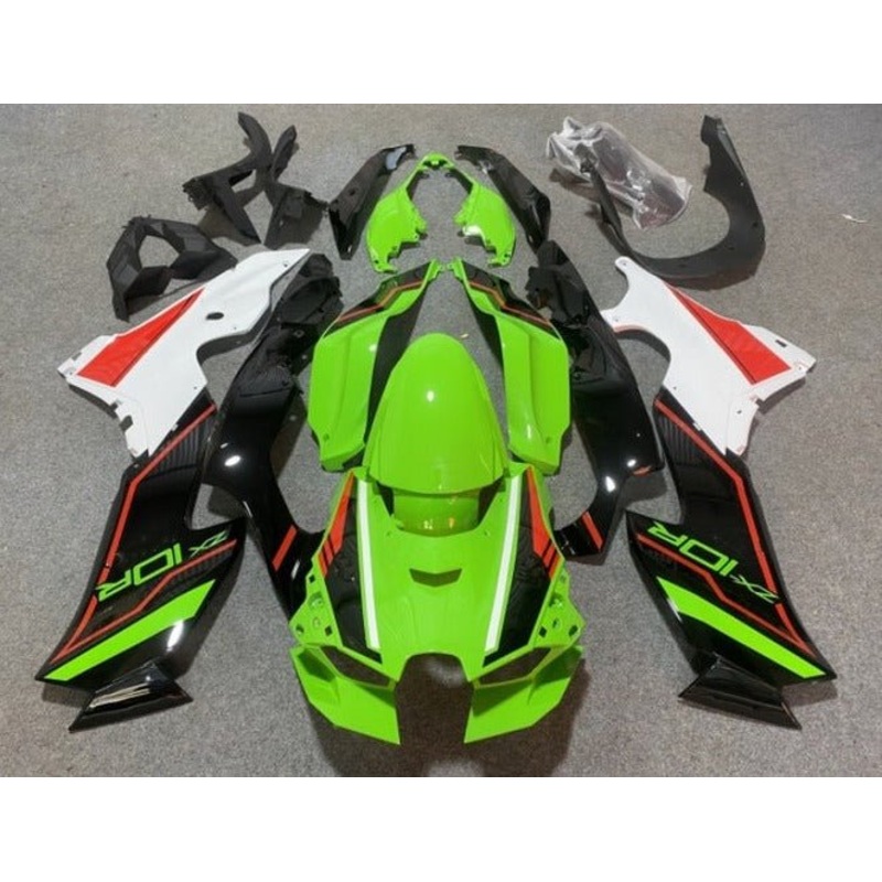 Fairings for Kawasaki Ninja ZX10R (2021-2025) Green, Black, White, Red Stripe No Tank No Seat Cowl No Bolt Kit