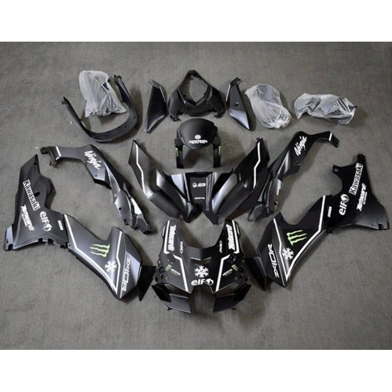 Fairings for Kawasaki Ninja ZX10R (2021-2025) Matte Black, White Monster No Tank No Seat Cowl No Bolt Kit