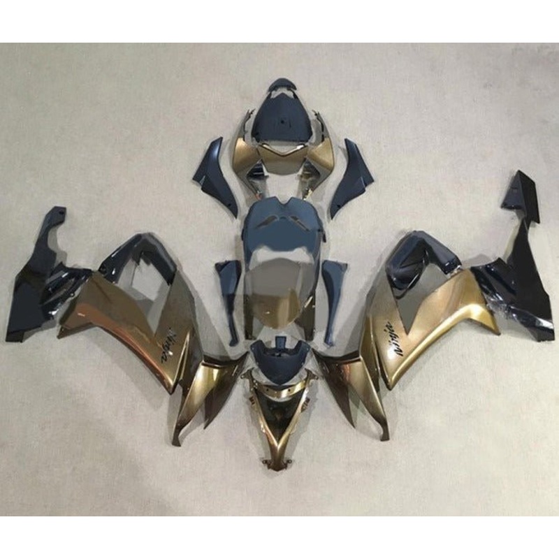 Kawasaki ZX10R Fairings (2008-2010) Dark Gold, Black Clear Windscreen: Free No Seat Cowl No Bolt Kit