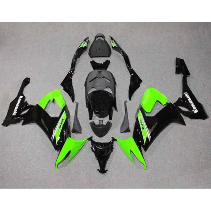 Kawasaki ZX10R Fairings (2008-2010) Gloss Black, Green, White Clear Windscreen: Free No Seat Cowl No Bolt Kit