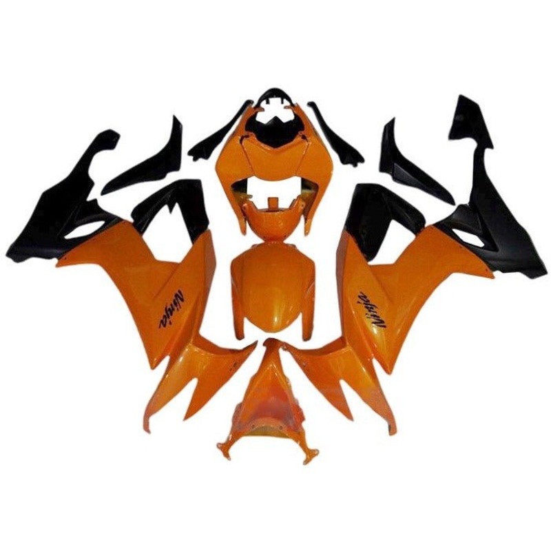 Kawasaki ZX10R Fairings (2008-2010) Orange, Matte Black Clear Windscreen: Free No Seat Cowl No Bolt Kit