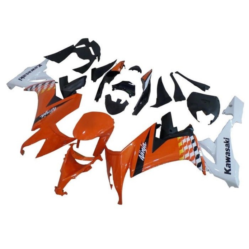 Kawasaki ZX10R Fairings (2008-2010) Orange, White, Black, Yellow Clear Windscreen: Free No Seat Cowl No Bolt Kit
